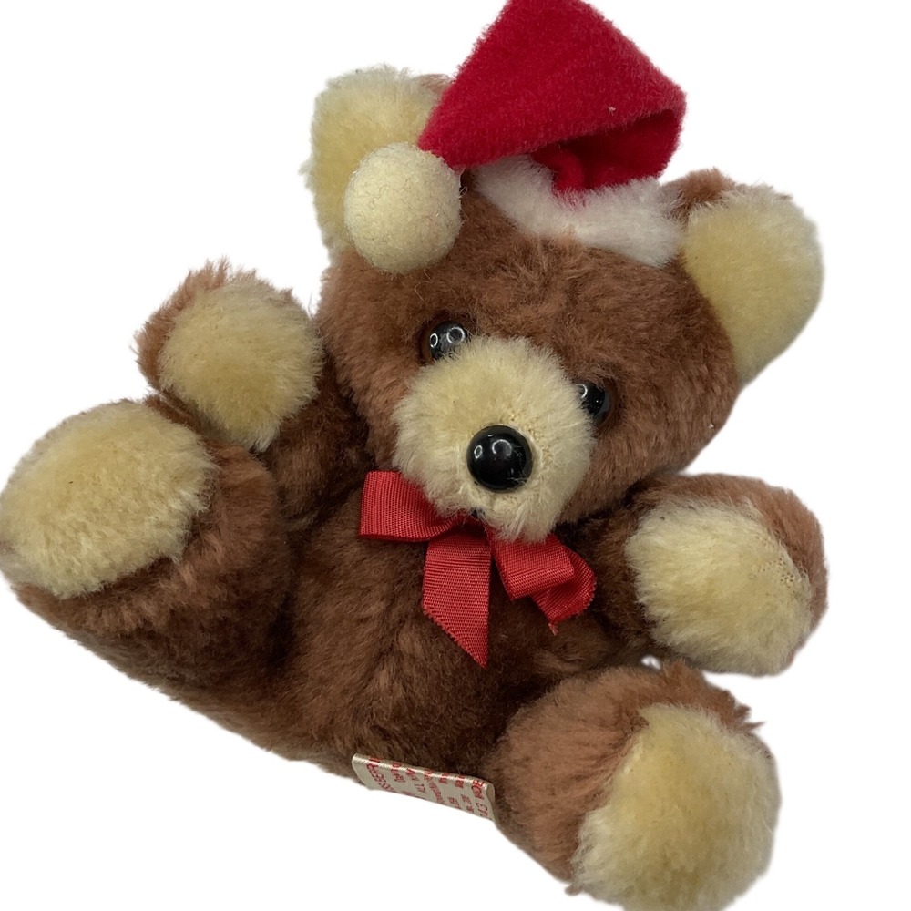 Vintage Russ Berrie Christmas Teddy Bear Plush 243 Santa Hat 5 Inch vintage